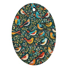 Birds Pattern Flowers Whimsical Ornament (oval)