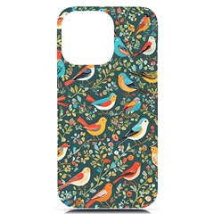 Birds Pattern Flowers Whimsical Iphone 14 Pro Max Black Uv Print Case by Salmanaz77