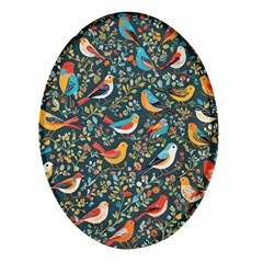 Birds Pattern Flowers Whimsical Oval Glass Fridge Magnet (4 Pack) by Salmanaz77