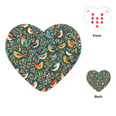 Birds Pattern Flowers Whimsical Playing Cards Single Design (heart)