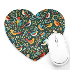 Birds Pattern Flowers Whimsical Heart Mousepad by Salmanaz77