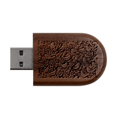 Birds Pattern Flowers Whimsical Wood Oval Usb Flash Drive by Salmanaz77