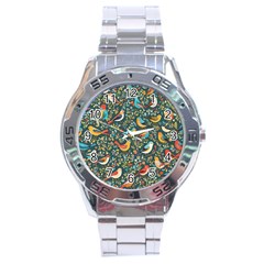 Birds Pattern Flowers Whimsical Stainless Steel Analogue Watch by Salmanaz77