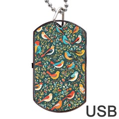 Birds Pattern Flowers Whimsical Dog Tag Usb Flash (one Side) by Salmanaz77