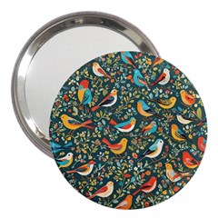 Birds Pattern Flowers Whimsical 3  Handbag Mirrors by Salmanaz77