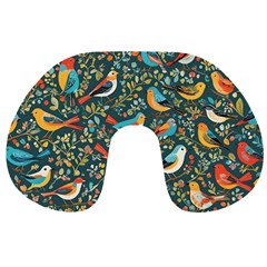 Birds Pattern Flowers Whimsical Travel Neck Pillow by Salmanaz77