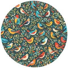 Birds Pattern Flowers Whimsical Wooden Puzzle Round by Salmanaz77