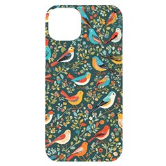 Birds Pattern Flowers Whimsical Iphone 14 Plus Black Uv Print Case by Salmanaz77