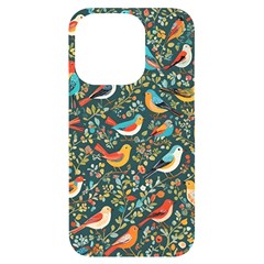 Birds Pattern Flowers Whimsical Iphone 14 Pro Black Uv Print Case by Salmanaz77