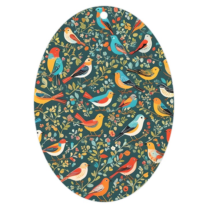 Birds Pattern Flowers Whimsical UV Print Acrylic Ornament Oval