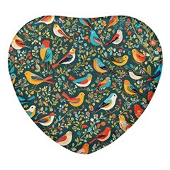 Birds Pattern Flowers Whimsical Heart Glass Fridge Magnet (4 Pack) by Salmanaz77