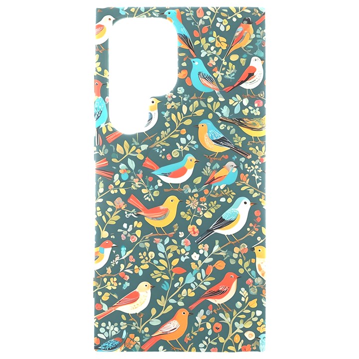 Birds Pattern Flowers Whimsical Samsung Galaxy S24 Ultra 6.9 Inch Black TPU UV Case