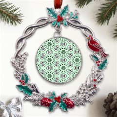 Texture Dots Pattern Metal X mas Wreath Holly Leaf Ornament