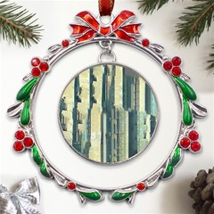 Texture Abstract Buildings Metal X mas Wreath Ribbon Ornament