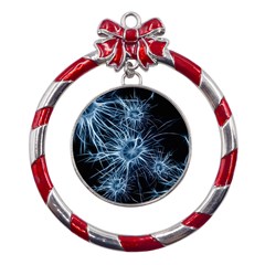 Neurons Brain Cells Structure Metal Red Ribbon Round Ornament by anzea