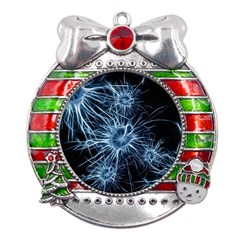 Neurons Brain Cells Structure Metal X mas Ribbon With Red Crystal Round Ornament by anzea