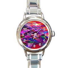 Wave Lines Pattern Abstract Round Italian Charm Watch