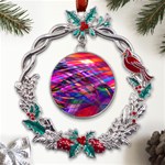 Wave Lines Pattern Abstract Metal X mas Wreath Holly leaf Ornament Front