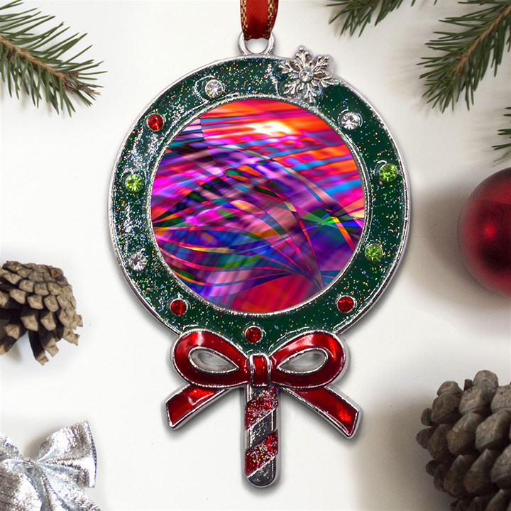 Wave Lines Pattern Abstract Metal X Mas Lollipop with Crystal Ornament