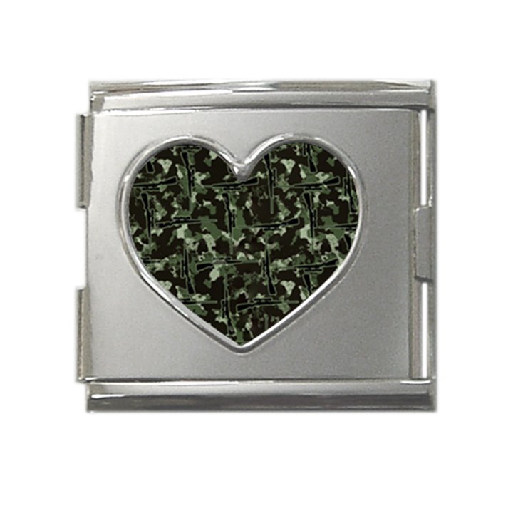 Hunting Motif Camouflage Pattern Print Bk Mega Link Heart Italian Charm (18mm)