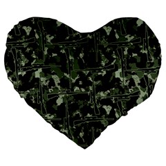 Hunting Motif Camouflage Pattern Print Bk Large 19  Premium Heart Shape Cushions by dflcprintsclothing