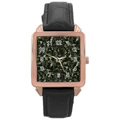 Hunting Motif Camouflage Pattern Print Bk Rose Gold Leather Watch  by dflcprintsclothing