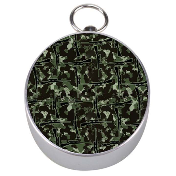 Hunting Motif Camouflage Pattern Print Bk Silver Compasses