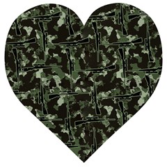 Hunting Motif Camouflage Pattern Print Bk Wooden Puzzle Heart by dflcprintsclothing