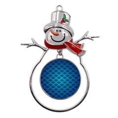 Pattern Texture Geometric Blue Metal Snowman Ornament by anzea