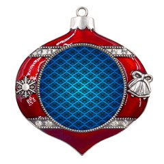 Pattern Texture Geometric Blue Metal Snowflake And Bell Red Ornament by anzea