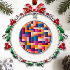 Abstract Geometry Blocks Metal X mas Wreath Ribbon Ornament