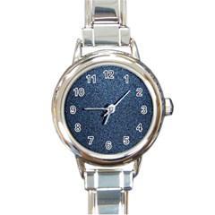 Blue Denim Fabric Round Italian Charm Watch by kyorashop23