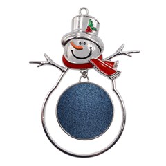 Blue Denim Fabric Metal Snowman Ornament by kyorashop23