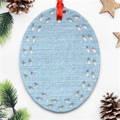 Blue Denim Texture, Macro Oval Filigree Ornament (two Sides)