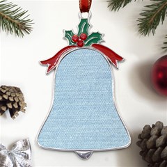 Blue Denim Texture, Macro Metal Holly Leaf Bell Ornament