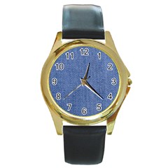 Blue Denim Round Gold Metal Watch by kyorashop23