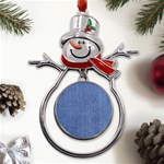 Blue Denim Metal Snowman Ornament Front