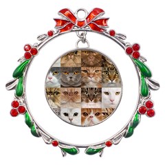 Breeds Of Cats Collage Metal X mas Wreath Ribbon Ornament