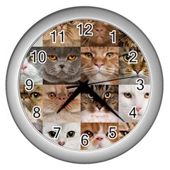 Breeds Of Cats Collage Wall Clock (silver) by kyorashop23