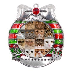 Breeds Of Cats Collage Metal X mas Ribbon With Red Crystal Round Ornament by kyorashop23