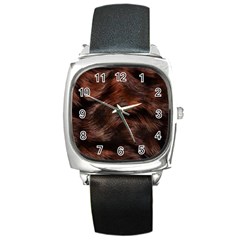 Brown Wool Texture Square Metal Watch by kyorashop23