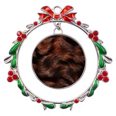 Brown Wool Texture Metal X mas Wreath Ribbon Ornament by kyorashop23