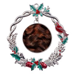 Brown Wool Texture Metal X mas Wreath Holly Leaf Ornament by kyorashop23