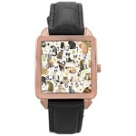 Cats, All, Collage, Cat Rose Gold Leather Watch  Front