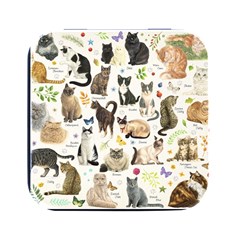 Cats, All, Collage, Cat Square Metal Box (black) by kyorashop23