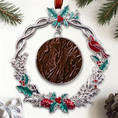 Chocolate Texture, Dark Chocolate Background Metal X mas Wreath Holly Leaf Ornament