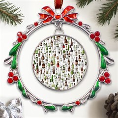 Bottle Chic Print Patterns Metal X mas Wreath Ribbon Ornament