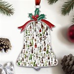 Bottle Chic Print Patterns Metal Holly Leaf Bell Ornament Front