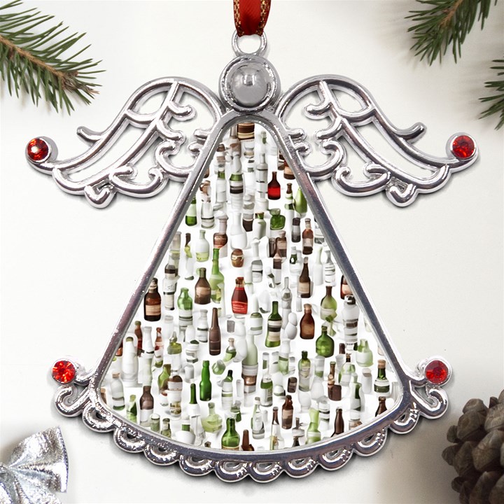 Bottle Chic Print Patterns Metal Angel with Crystal Ornament