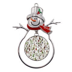 Bottle Chic Print Patterns Metal Snowman Ornament